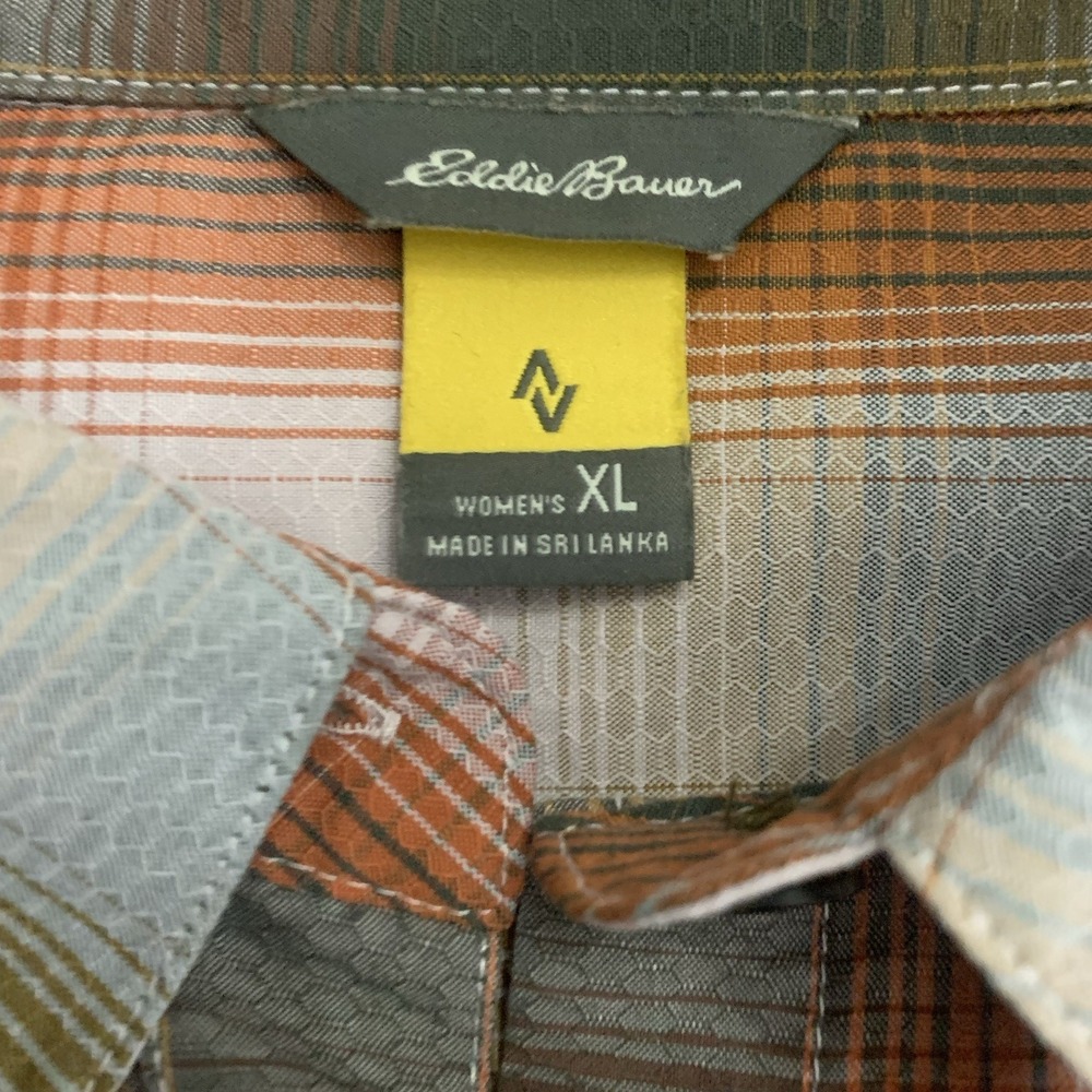 Eddie Bauer Travex Plaid Flannel Shirt Women's XL Tan Cream Rust Button Up - Picture 3 of 8